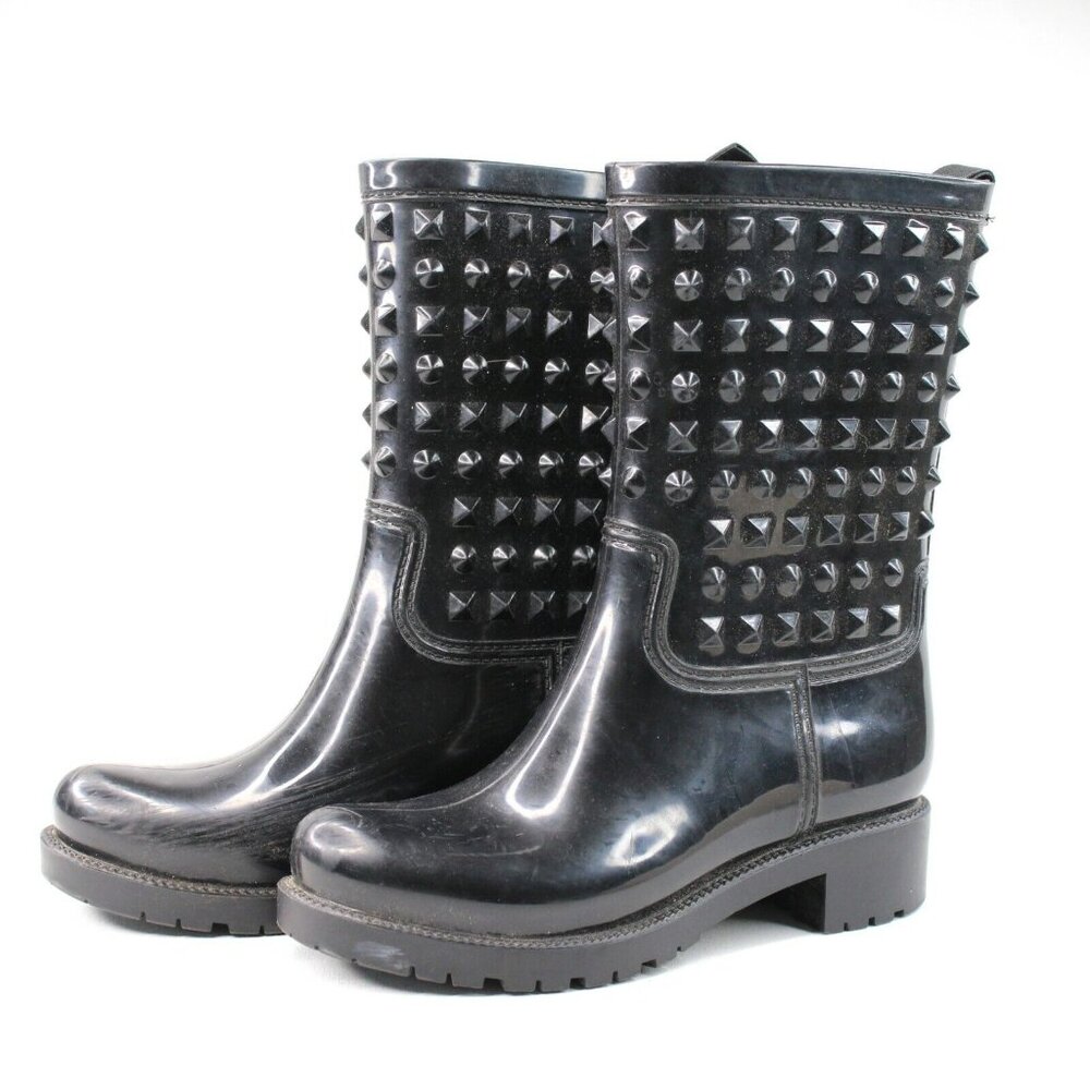 Seven Color Womens Sz 6M Rain Boots Spiked Rubber Slip On Black Waterproof - Picture 5 of 7